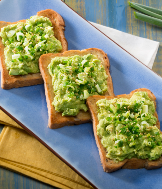 Avocado Toast with Scallion, Sesame, and Chile Toppings
