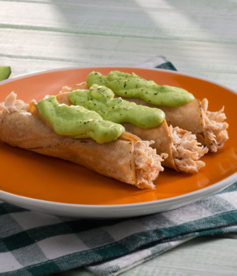 Chicken Flautas with Creamy Avocado Sauce