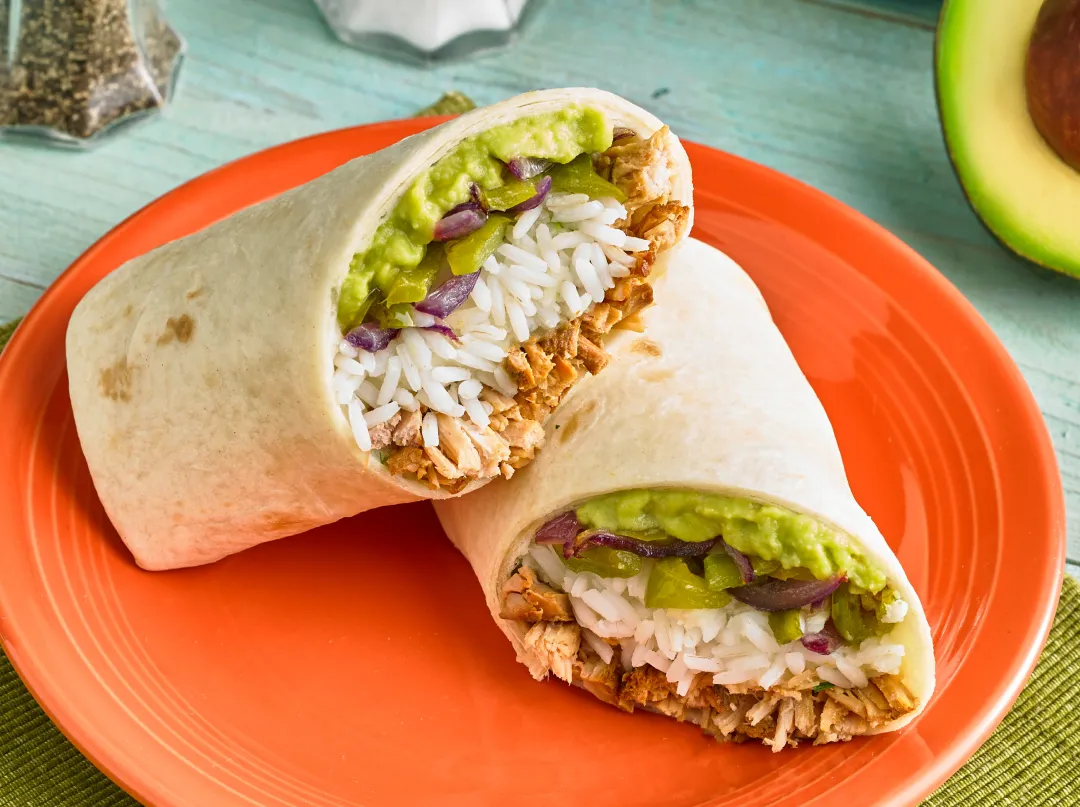 Simple Avocado Pulled Pork Burrito