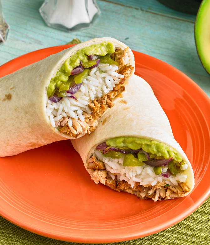 Simple Avocado Pulled Pork Burrito