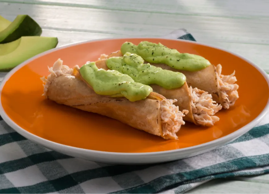 Chicken Flautas with Creamy Avocado Sauce