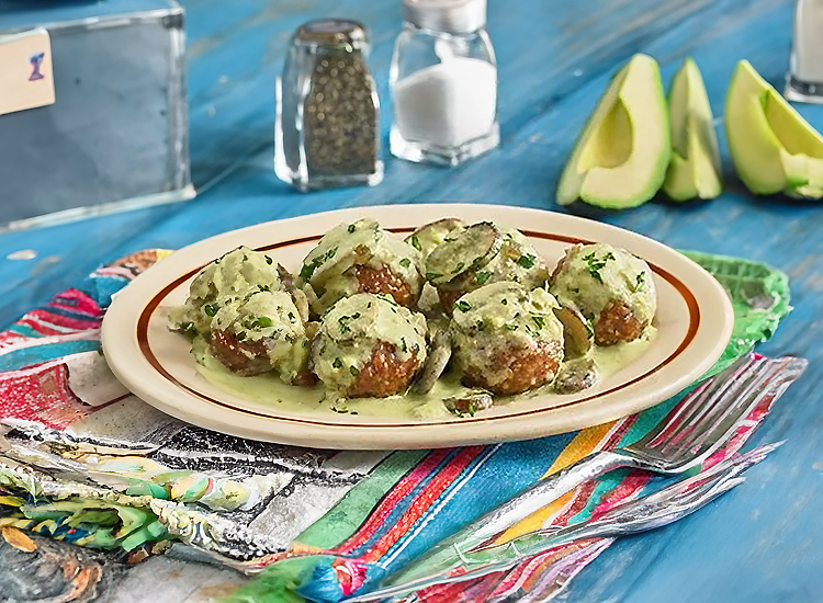 Meatballs with Creamy Avocado Sauce