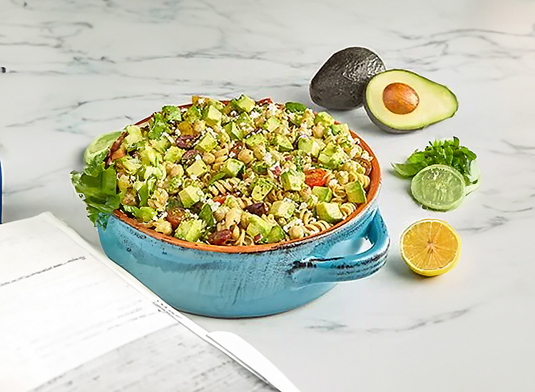 Avocado (Tomato Basil) Pasta Salad with Pesto Avocado Dressing